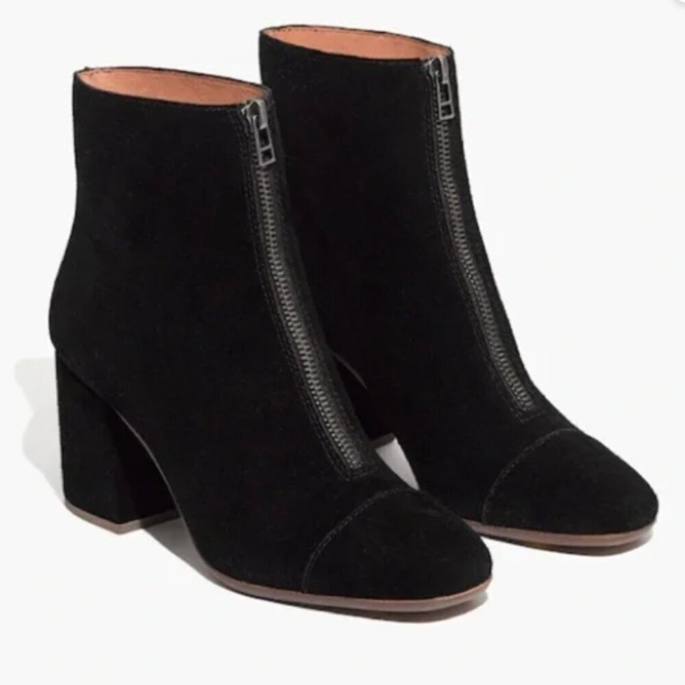 Madewell Women's Amalia Black Leather Suede Booties Zipper Detail Size 7‎